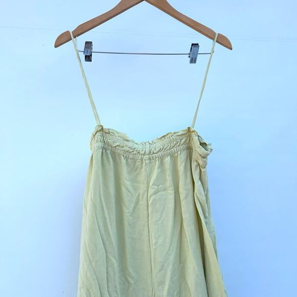 Ali Golden Elastic Jumper Jumpsuit Linen Yellow Citron Wide Leg Alienates Large - Picture 9 of 9